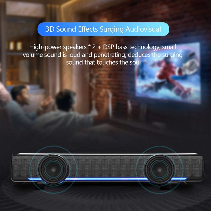 Wendry Computer Speakers,3.5mm Computer Sound Bass Surround Sound Box,USB Powered Portable Soundbar with 3D Stereo Sound and LED Breathing Light - Image 5
